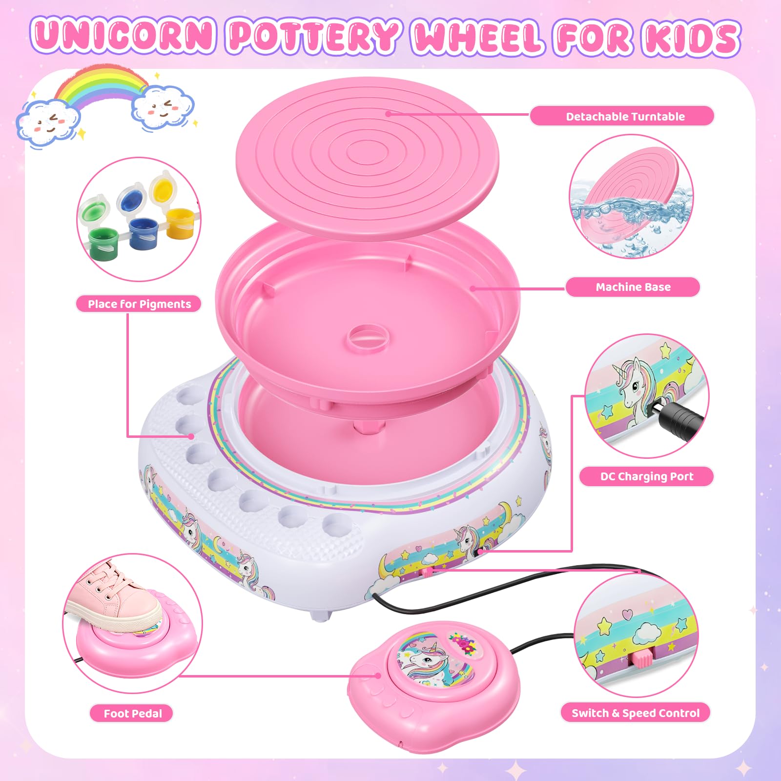 Tour de Potier Enfants 6-12 Ans Kit Complet DIY Débutants avec 3 Pâtes Auto-Durcissantes, Outils, Cadeau Anniversaire Garçons Filles Blanc