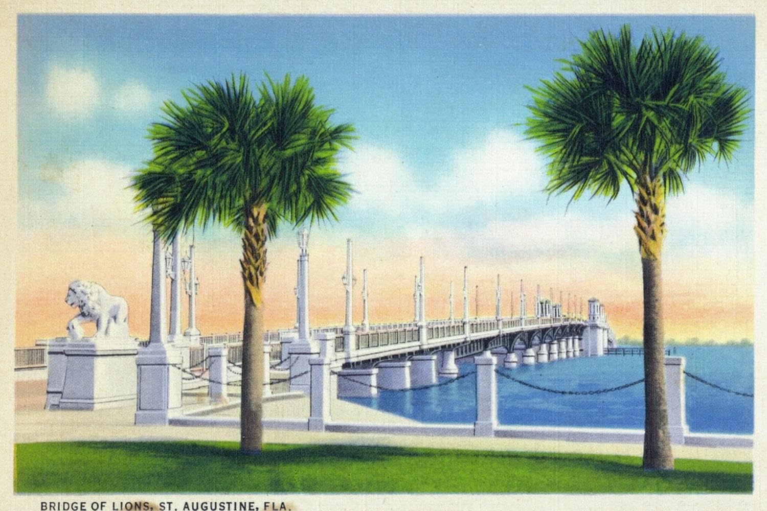 ART.COM Wall Art Print St. Augustine, Florida, View of the Bridge of Lions by Lantern Press, 18" x 12"