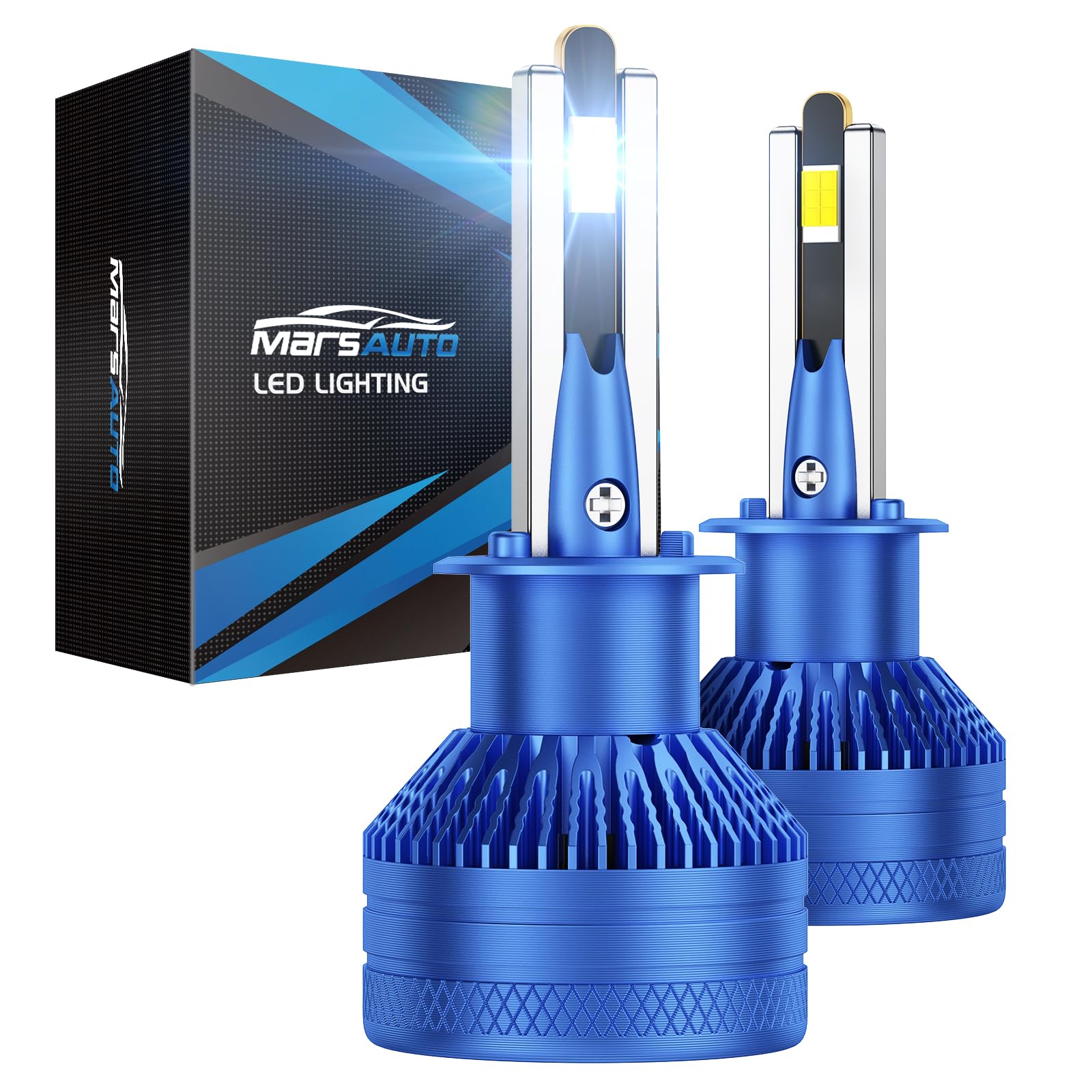 Marsauto - H1 High Performance Halogen Headlight Bulb, 60000 LM 1200% Brighter 6500K White, High Beam, Low Beam and Fog Replacement Bulb, Brighter Downroad with Whiter Light (Contains 2 Bulbs)