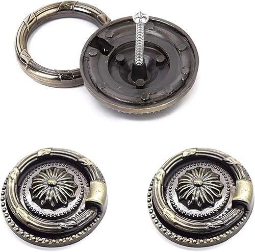 Miniatura 8 de YankMooM - Tiradores de cajones antiguos de bronce para aparador, manijas redondas de cajón, pomo vintage de 1.77 pulgadas para mesita de noche,
