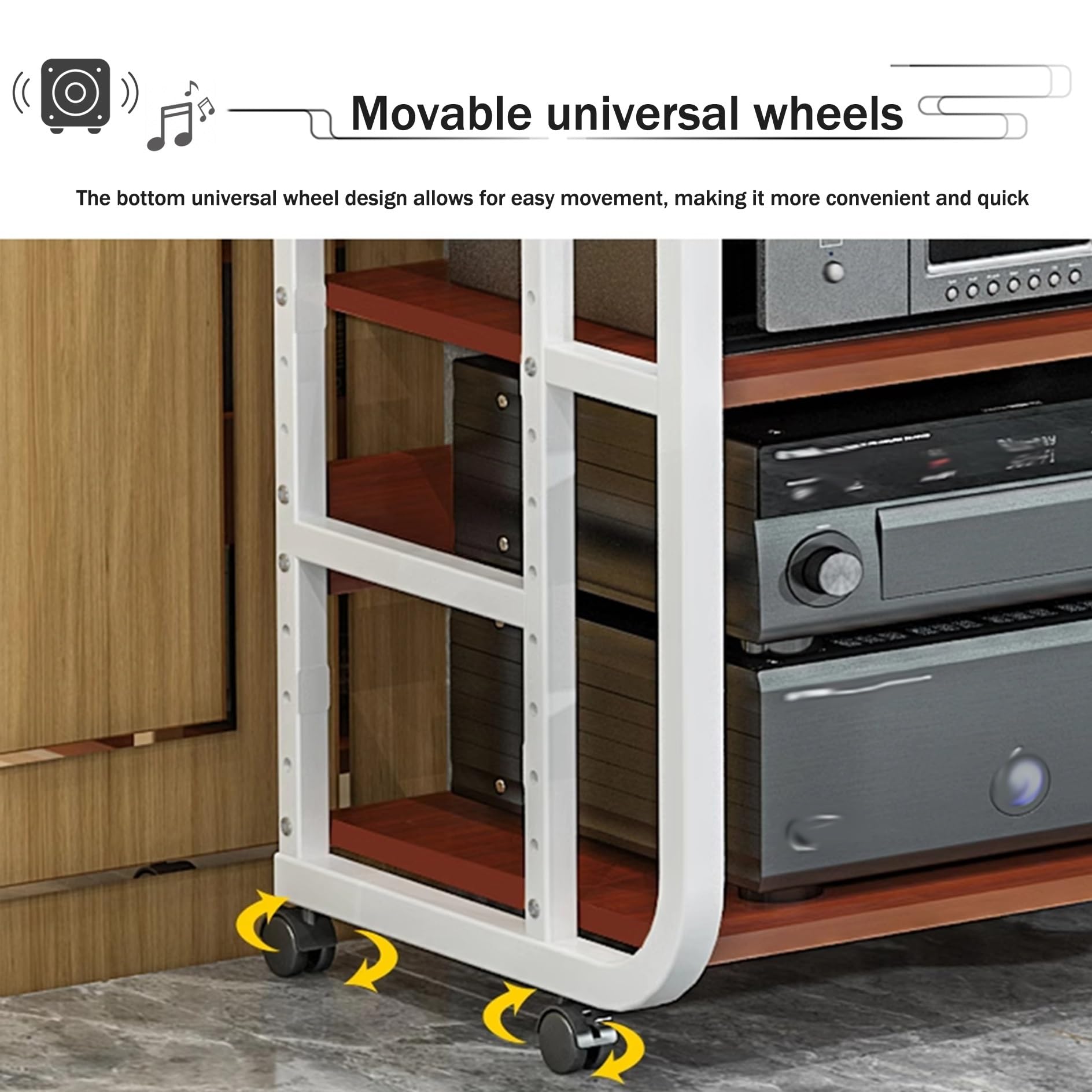 Multimedialny stojak Av 4/5-poziomowy drewniany gramofon stojak stereo konsola audio-wideo do przechowywania płyt CD/DVD centrum rozrywki dla domu i biura, bianco-50 x 42,5 x 110 cm