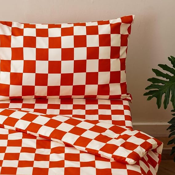 CLOTHKNOW 4Pieces Orange Plaid Toddler Bedding Sets for Boys Girls Soft Crib Bed Sets Rust Grid Comforter Sets