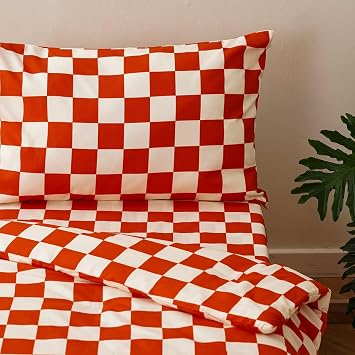 CLOTHKNOW 4Pieces Orange Plaid Toddler Bedding Sets for Boys Girls Soft Crib Bed Sets Rust Grid Comforter Sets