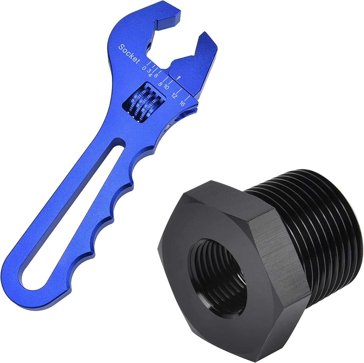 EVIL ENERGY 3/8 NPT Male to 1/8 NPT Female Reducer Fitting Bundle with Adjustable 3AN-16AN Wrench Aluminum Blue