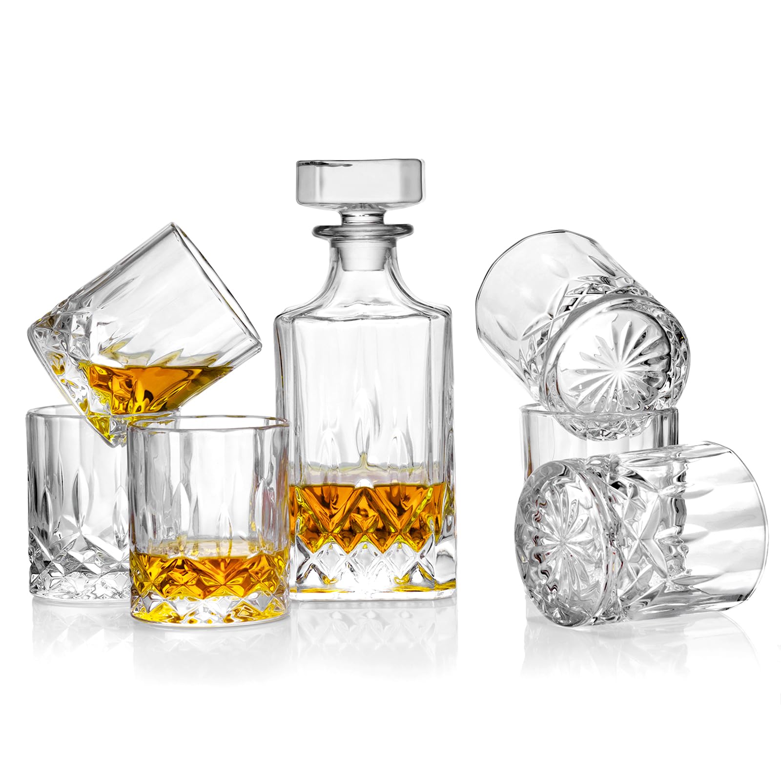 Triplorare Whiskey Decanter&glasses set, set of 6 glasses, Whiskey Decanter Set, Old Fashioned Whiskey glasses, Rum glasses, Bar whiskey glasses, Glasses for Scotch (Whiskey Decanter set)