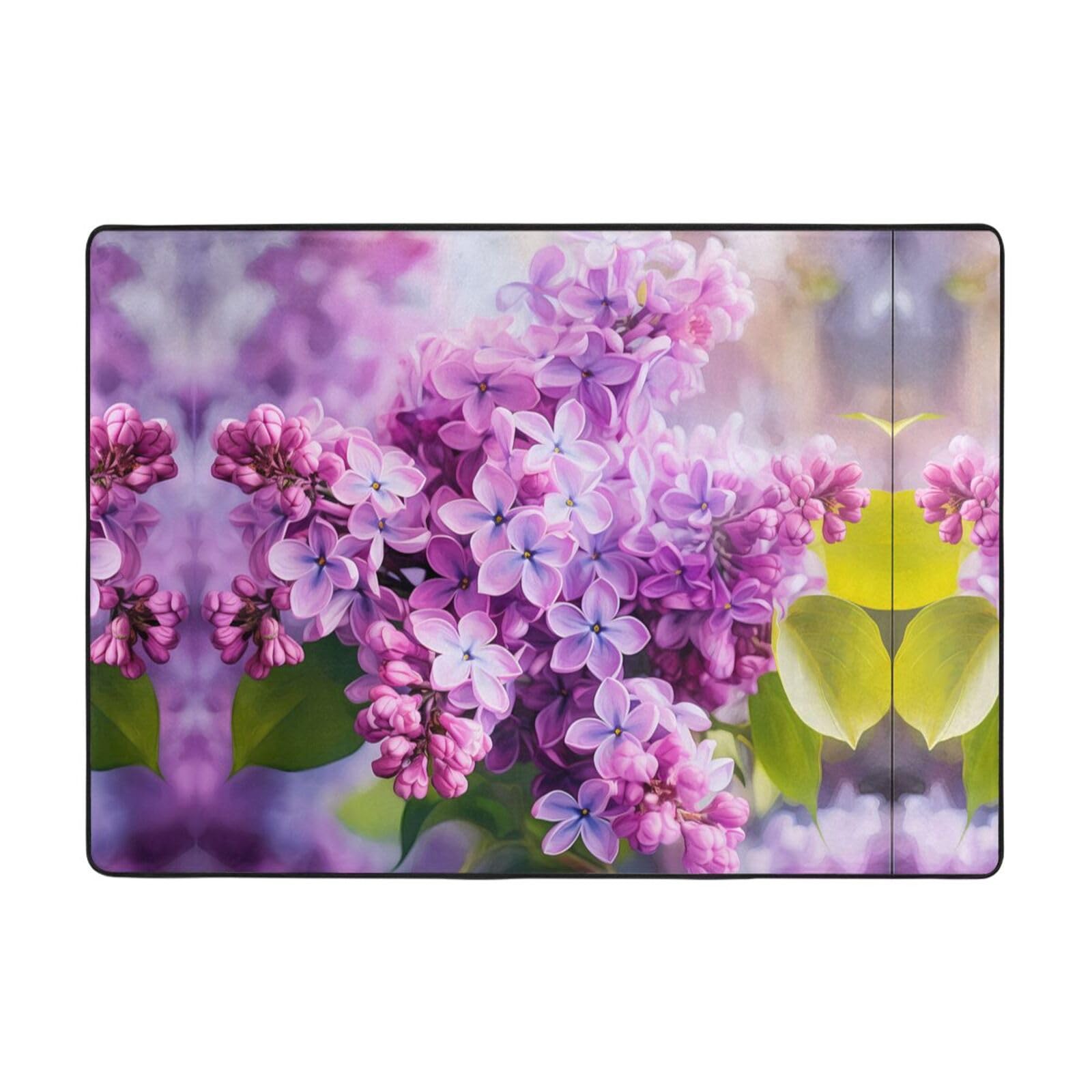 Tapis fleurs lilas pour salon et terrasse extérieure motif floral lavable