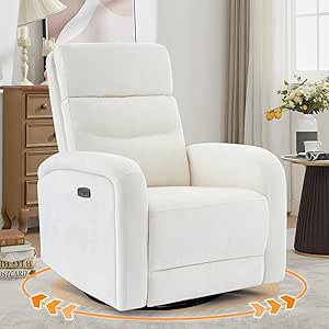 Glider Recliner Nursery Chair with Power Swivel, Rocker, and Adjustable Backrest