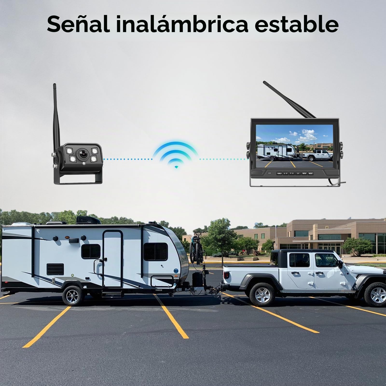 Podofo 2 Cámaras Traseras Inalámbricas con 9» IPS Monitor de Pantalla Grande, HD Cámaras de Marcha atrás para Camión Remolque RV Autobús Camper, Grabación en Bucle IP68 Impermeable BSD Dash CAM