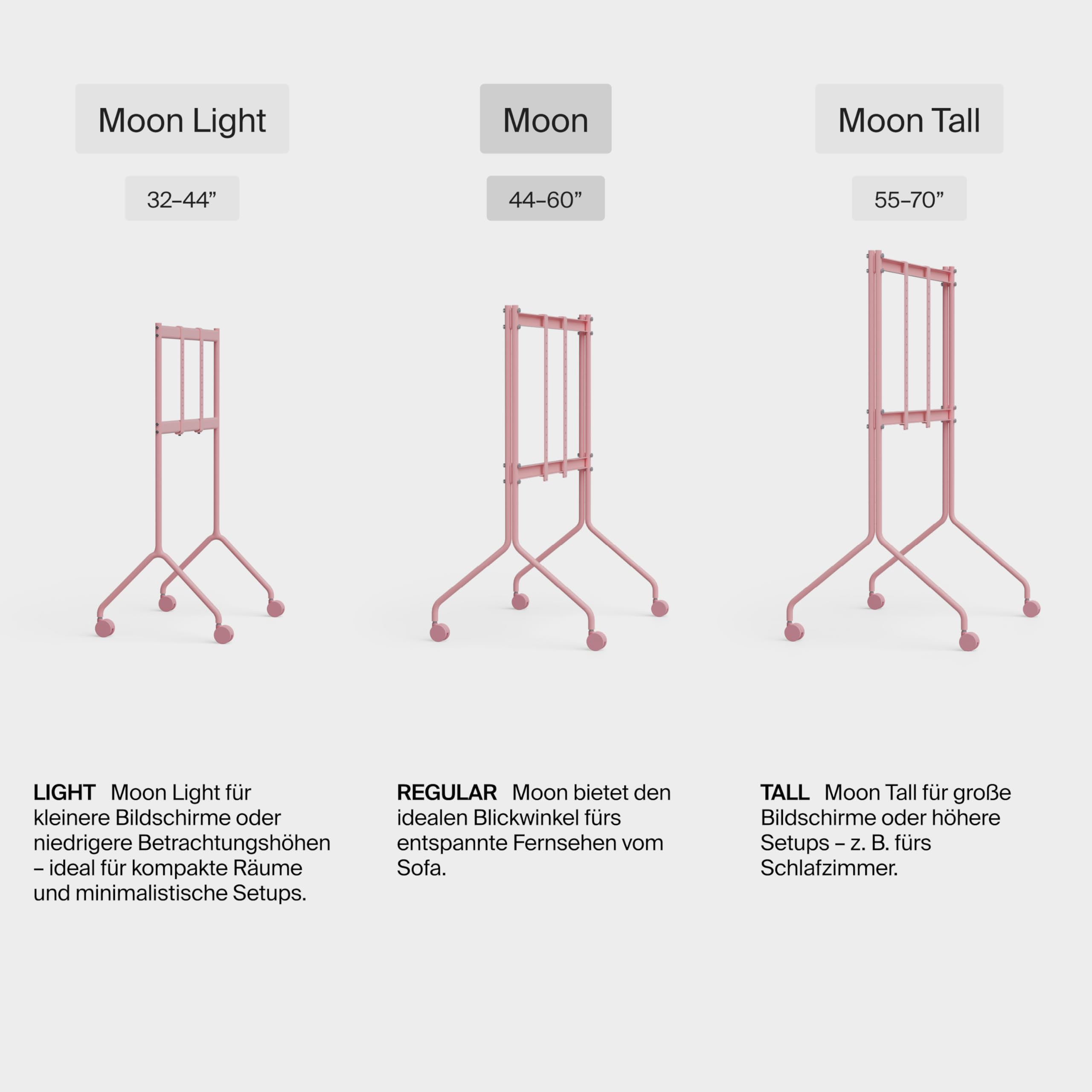 Pedestal Moon Rollin’ TV Ständer mit Rollen für Fernseher 44–60 Zoll | Fernsehständer & TV Wagen | TV Standfuss Rollbar | TV Bodenständer für Wohnzimmer | TV Erhöhung (Bubble Gum)