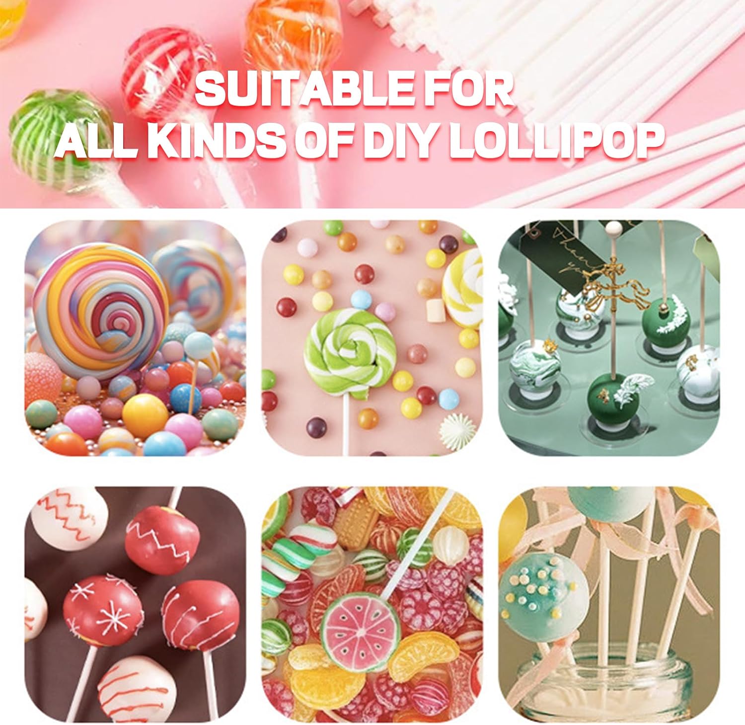 100 Pcs Cake Pop Sticks,4 Inch Lollipop Sticks,Treat Sticks for Candy