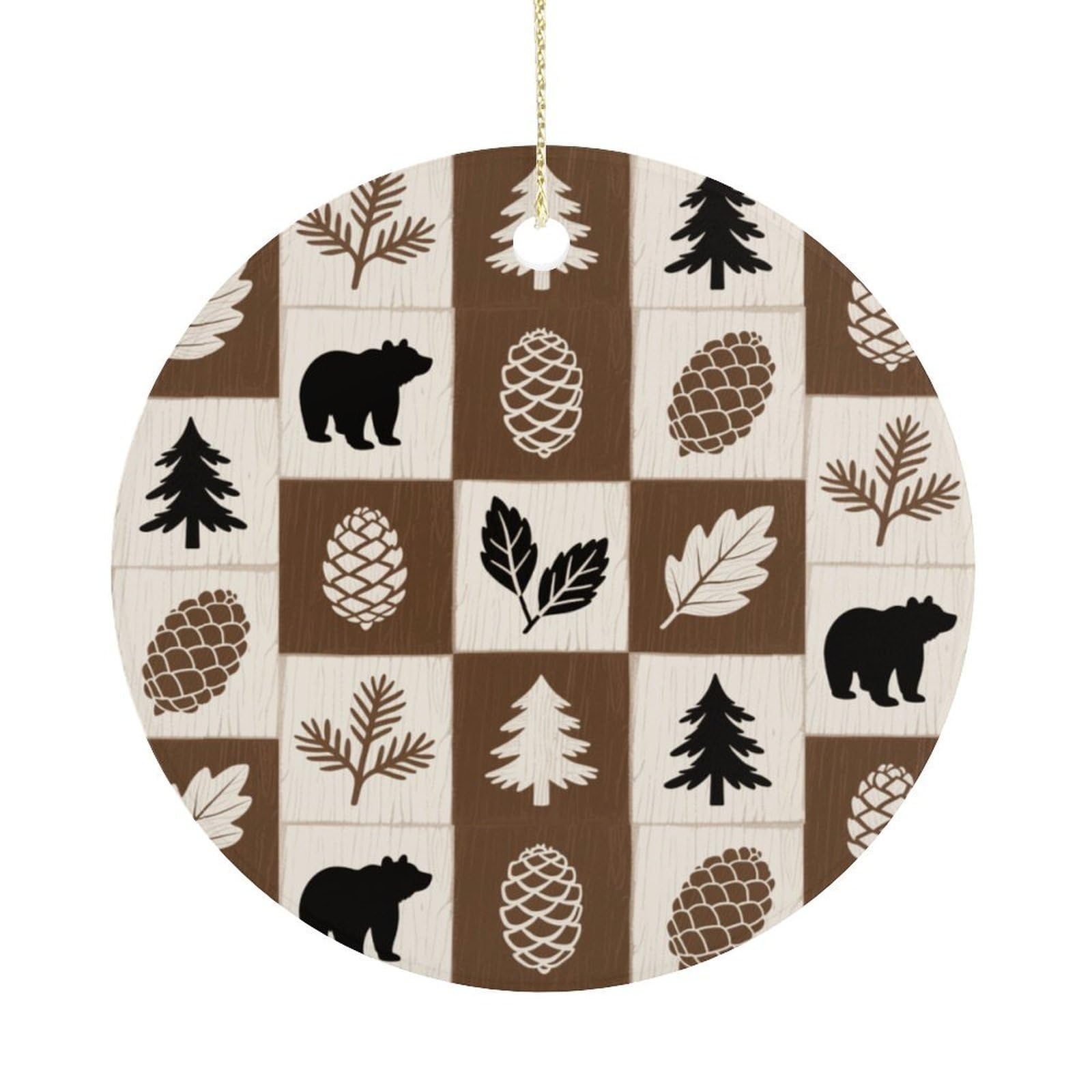Personalized Christmas Ornaments 2025 Ceramic Hanging Rustic Lodge Ornaments with Gold String Double-Sided Vintage Holiday Decorations for Tree Mantel Tabletop Xmas Party Favors