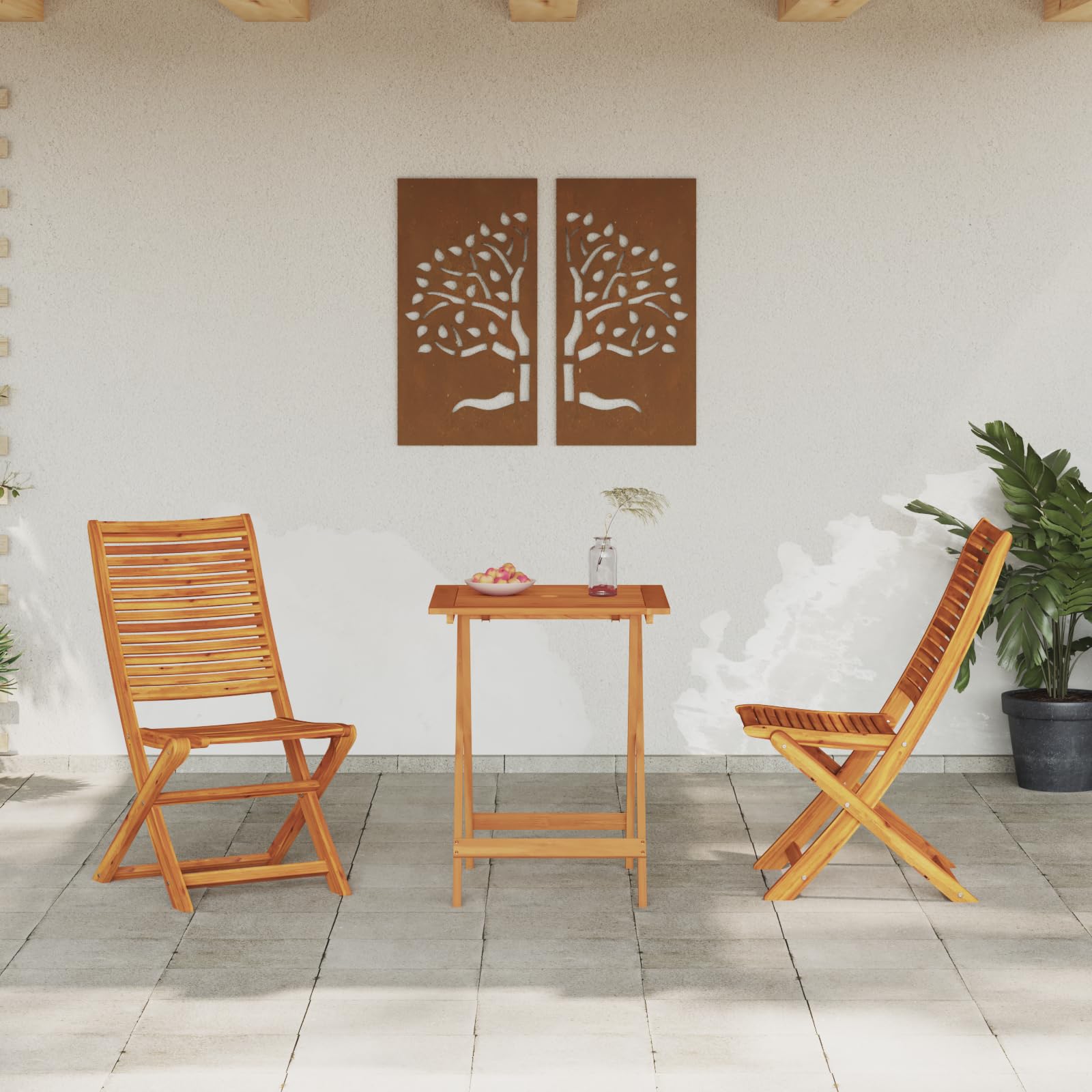 Set Bistro Pieghevole 3 Pezzi Legno Massello Acacia Tavolo e Sedie da Giardino Quadrato Marrone per Esterno Balcone Patio Design Rustico Salvaspazio