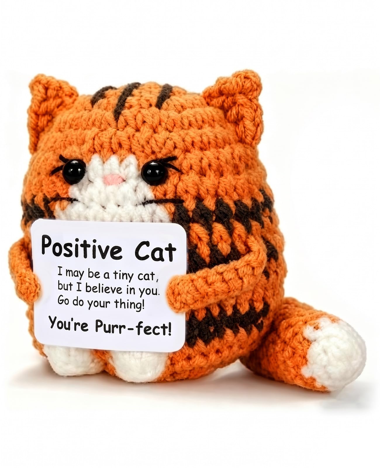 Thhiit Women's Ginger Positive Cat, Mini Crochet Animal Dolls With Inspirational Card For Men Emotional Support Gifts And Decor