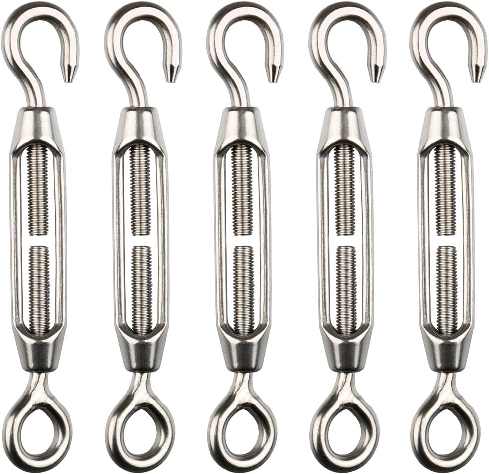 H&S 5x M4 Stainless Steel Turnbuckle Hook and Eye Wire Cable Rope Tensioner Strainer Set Heavy Duty