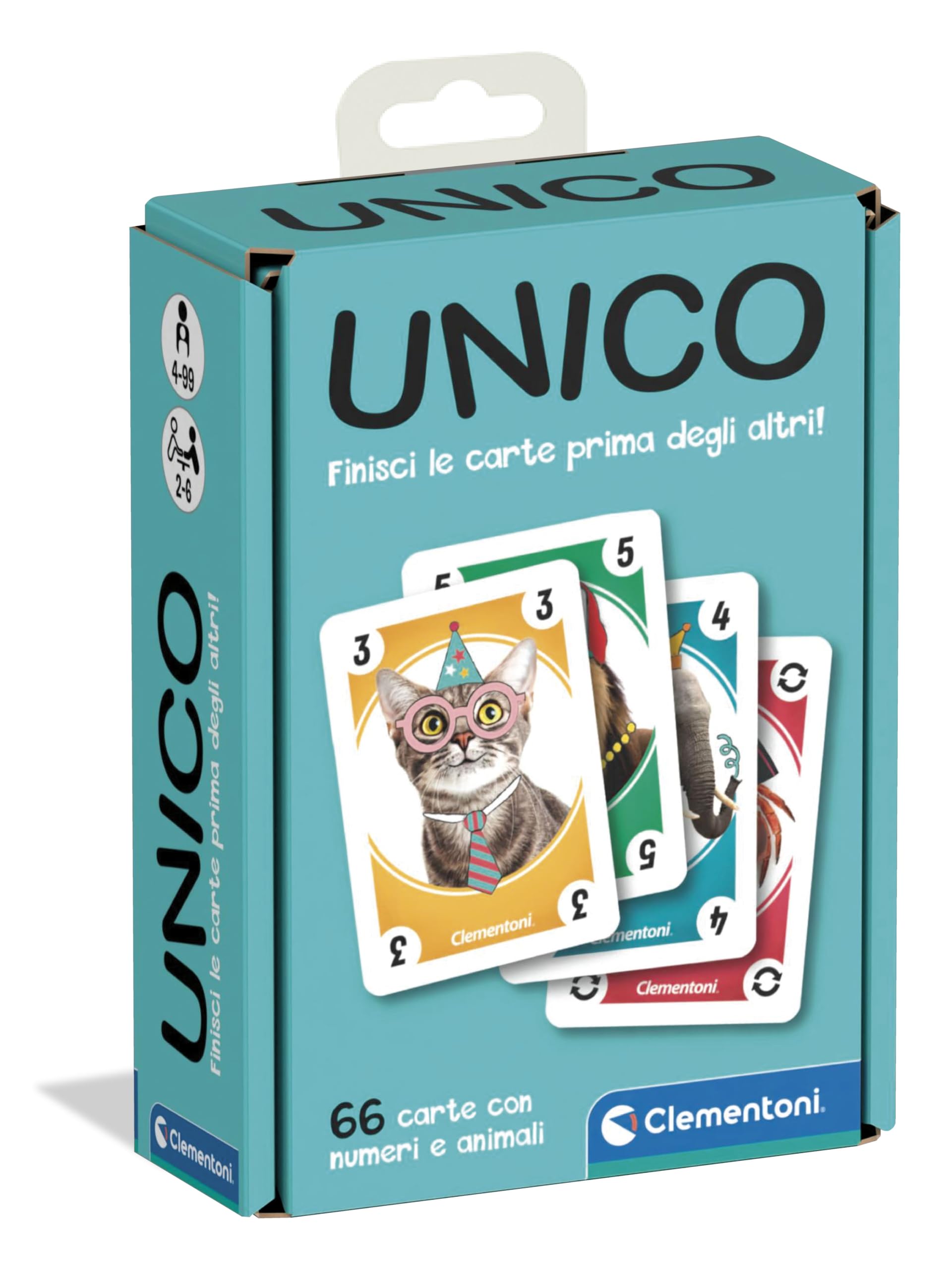 Clementoni - Unico Versione Tascabile, Mazzo di 66 Carte, per Bambini 6+ Anni e Adulti, Gioco da Tavolo in Formato da Viaggio, 2-6 Giocatori, Idea Regalo, Made in Italy, Lingua Italiana, 16176