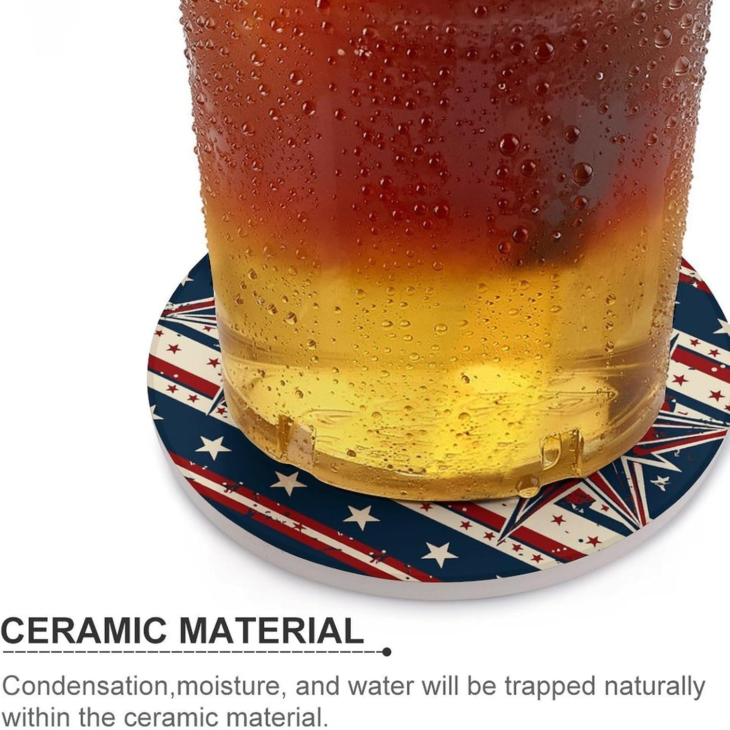 Patriot Star Line Coasters Round Coasters Set Ceramic Stone Coaster with Cork Base Coffee Cup Beverage Cup Mat Cute Funny Table Drinks Coaster for Mugs and Cups Office Kitchen