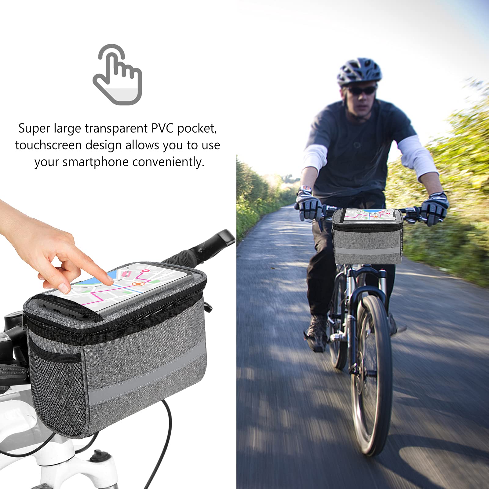 Lixada Sacoches de guidon pour vélo, sacoche de guidon de vélo, sac de transport pour guidon de vélo, sac de transport pour guidon de vélo, porte-téléphone