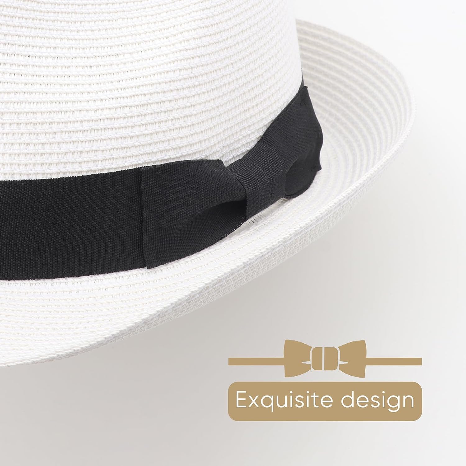 DRESHOW Women Straw Sun Hat Short Brim Panama Travel Fedora Beach Cap Roll up Summer Hat for Women Men UPF 50+ - Image 3