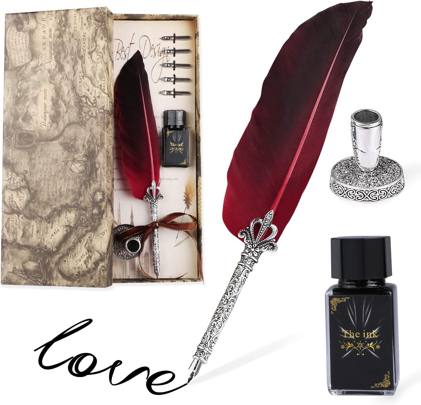 joylink Vintage Calligraphy Pen with 5 Replacement Nibs, Ink, Pen Holder, Writing Gift for Christmas