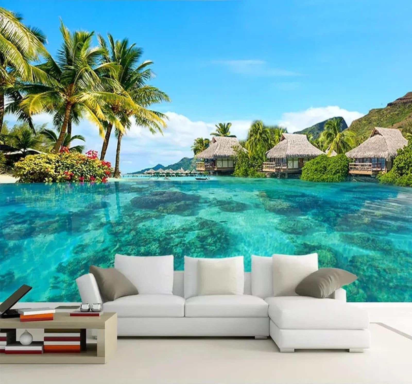 Xlming 430Cm×300Cm(B×H) Fresh Beautiful Beach Coconut Trees Natural Scenery 3D Wallpaper Luxury Home Dining Decor Paste Sofa Living Room The Wall For Bedroom Mural-430Cm×300Cm