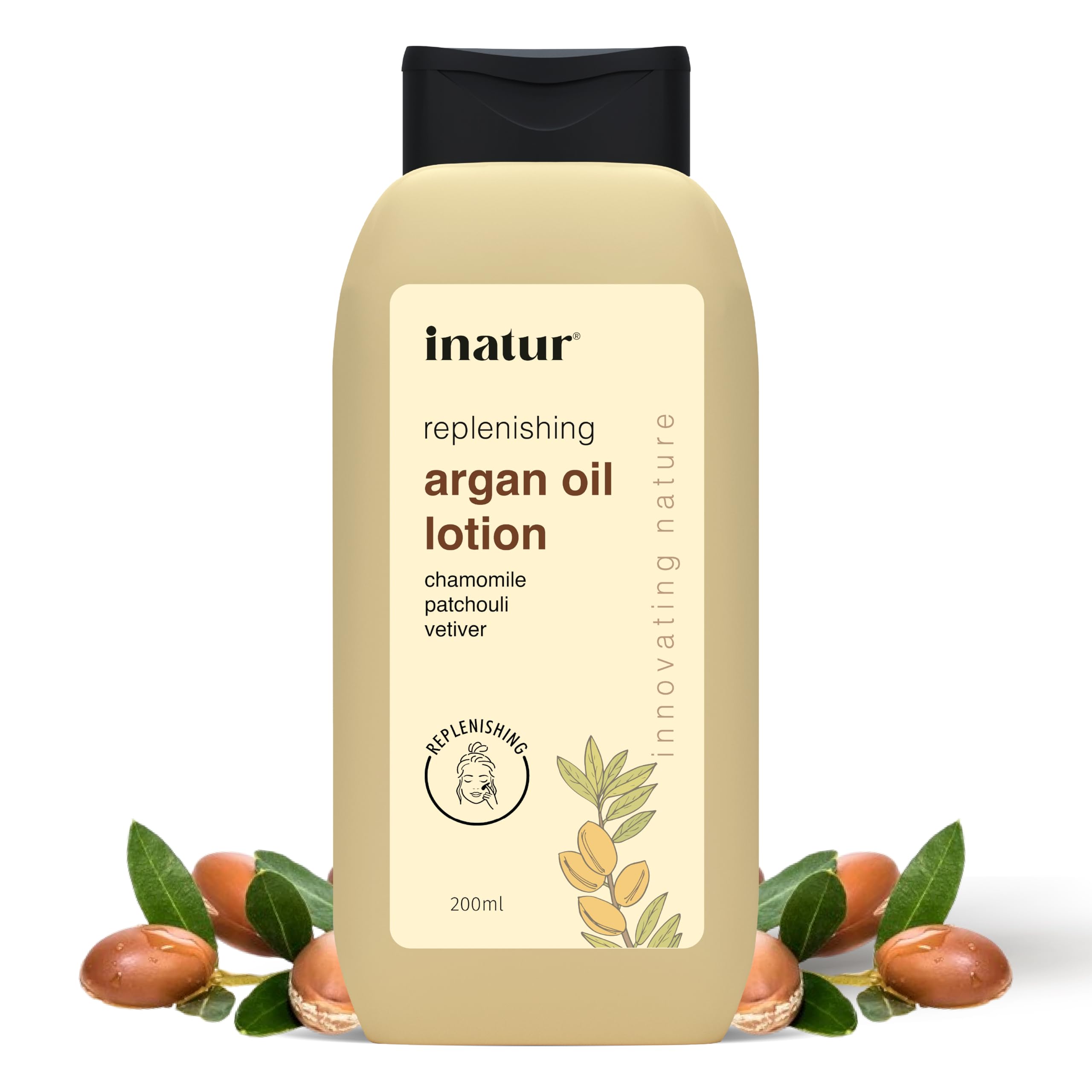 Inatur Argan Oil Lotion 200ml – Deep Hydration for Face & Body | Non-Sticky, Natural & Vegan Moisturizer | Ideal for Dry Skin | Nourishing Winter Care for Men & Women | Smooth, Soft Skin Everyday