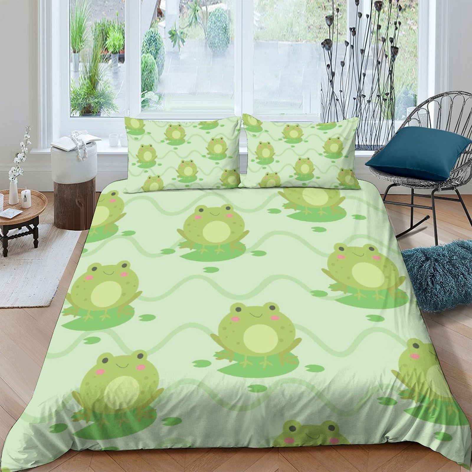 Ctjqhvkz Style-9 3D Printed Green Frog Fitted Sheet Microfiber Soft Anti-Slip Cute Cartoon Pond Bed Cover For Bedroom Dorm Apartment Mattress Protection Decor Single（135X200cm）