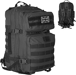 Military Tactical Backpack 21L – Heavy Duty Multi-Pocket MOLLE Rucksack with 180° Opening, Padded Breathable Back Panel, Adjustable Straps & Durable Zip Storage for Travel, Gym & Outdoor Use – Black