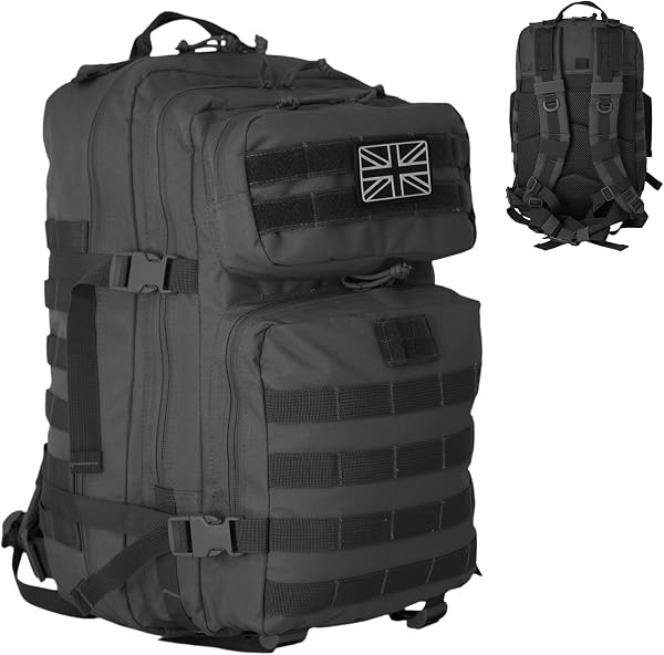 Military Tactical Backpack 21L – Heavy Duty Multi-Pocket MOLLE Rucksack with 180° Opening, Padded Breathable Back Panel, Adjustable Straps & Durable Zip Storage for Travel, Gym & Outdoor Use – Black - 1