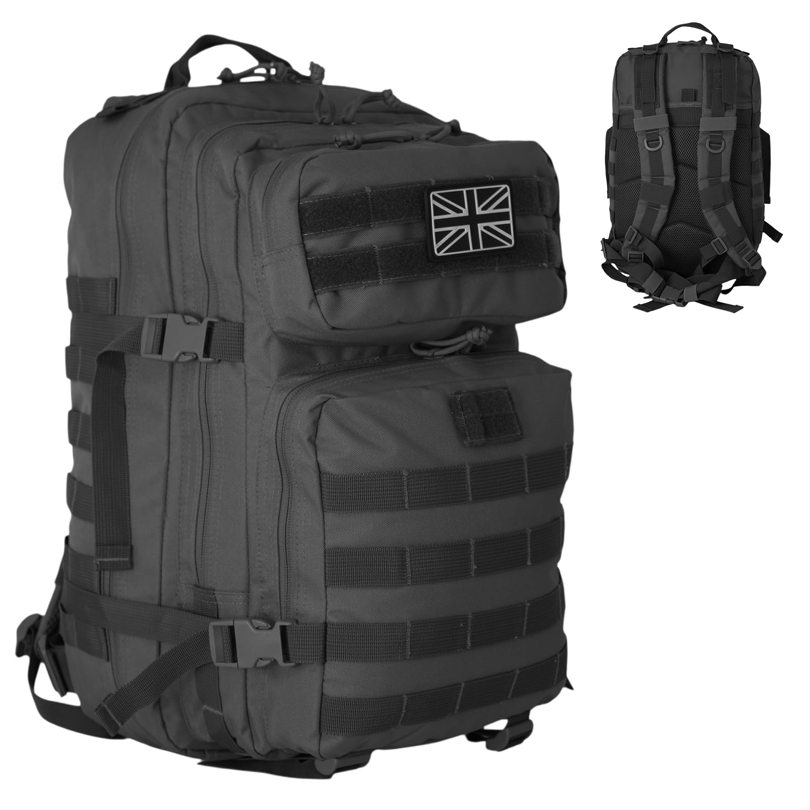 Military Tactical Backpack 21L – Heavy Duty Multi-Pocket MOLLE Rucksack with 180° Opening, Padded Breathable Back Panel, Adjustable Straps & Durable Zip Storage for Travel, Gym & Outdoor Use – Black - 1