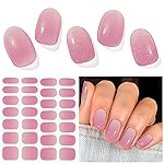 DUKASOU Semi Cured Gel Nail Strips, Pink Purple | 28 pcs Gel Nail Strips Work with Any UV Lamp, Salon Quality UV Nails Stickers, Easy to Apply for Home Nails DIY