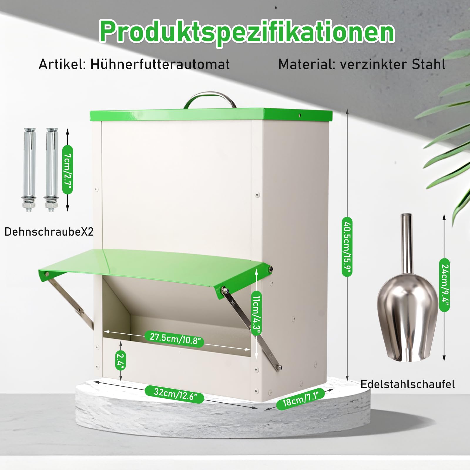 11 kg Automatischer Futterautomat Hühner Wandmontierter Geflügelfutterautomat, kein Abfallgeflügelfutterautomat, Hochbelastbarer Regenfester Futterautomat für Hühner, Enten, Gänseputen