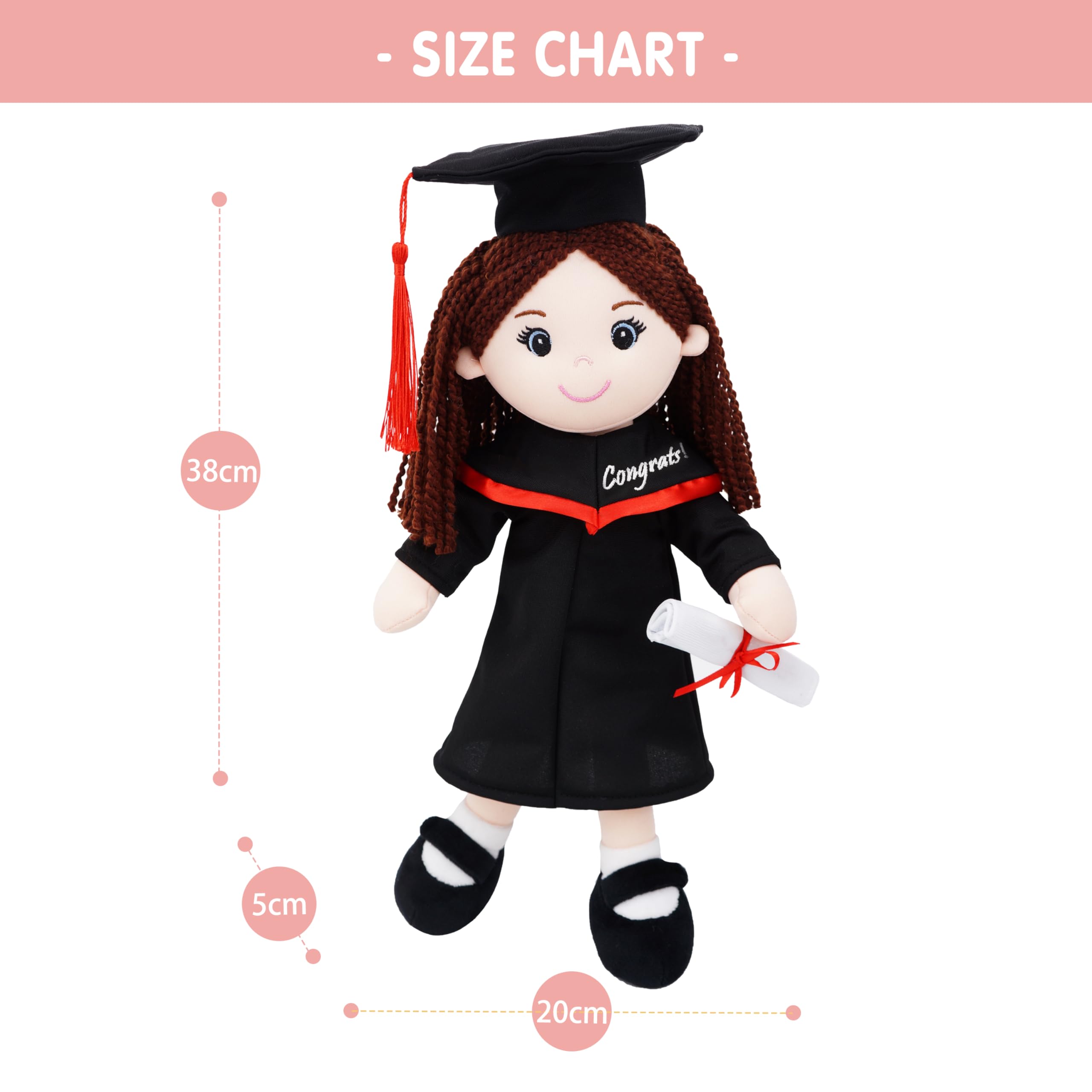 Regalos de graduación Snuggle Cutie de 38 cm, muñecas de felpa suave con gorra y vestido, regalos para el día de graduación de preescolar y jardín de infantes, niña
