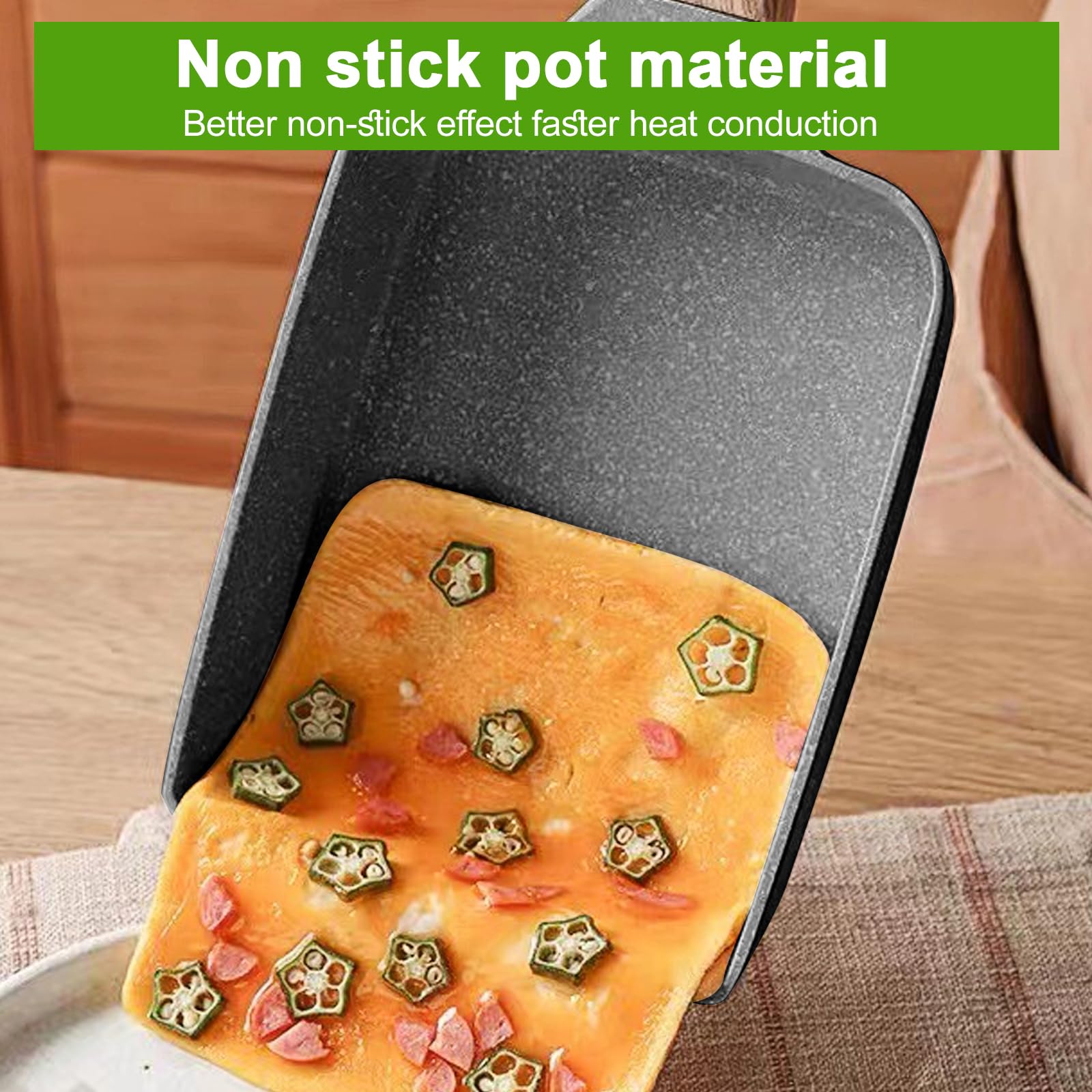 Padella per Omelette Giapponese, Padella Tamagoyaki con Spatola in Silicone e Pennello, Antiaderente Padella Rettangolare per Frittate Giapponesi, per Tutti i Tipi di Fornelli, Nero
