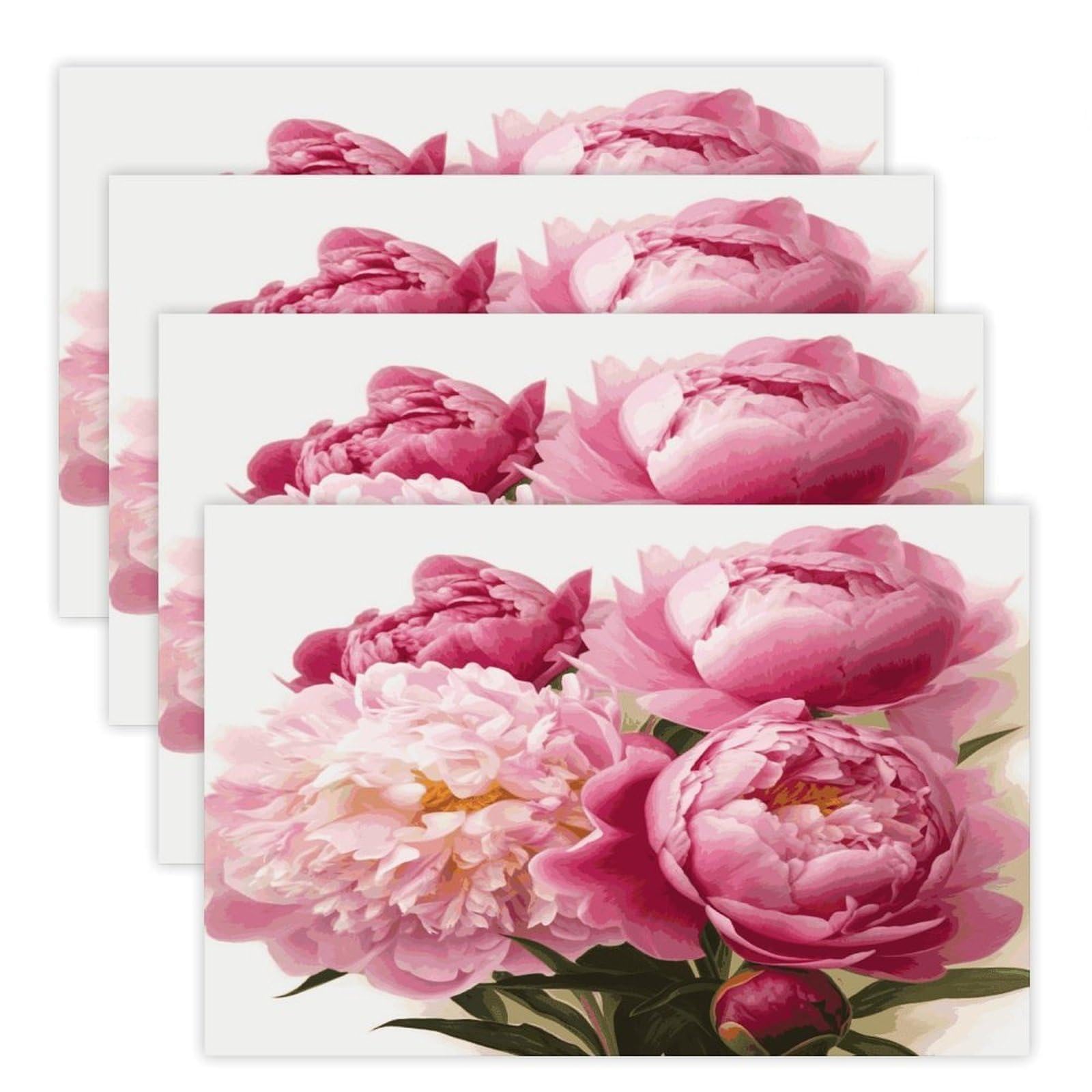 Peony Flowers Blossom Placemats Heat-Resistant Washable Place Mats Anti Slip Dining Table Place Mats Wipeable Dining Table Mats Kitchen Decoration Placemats 17.7’’×11.8’’