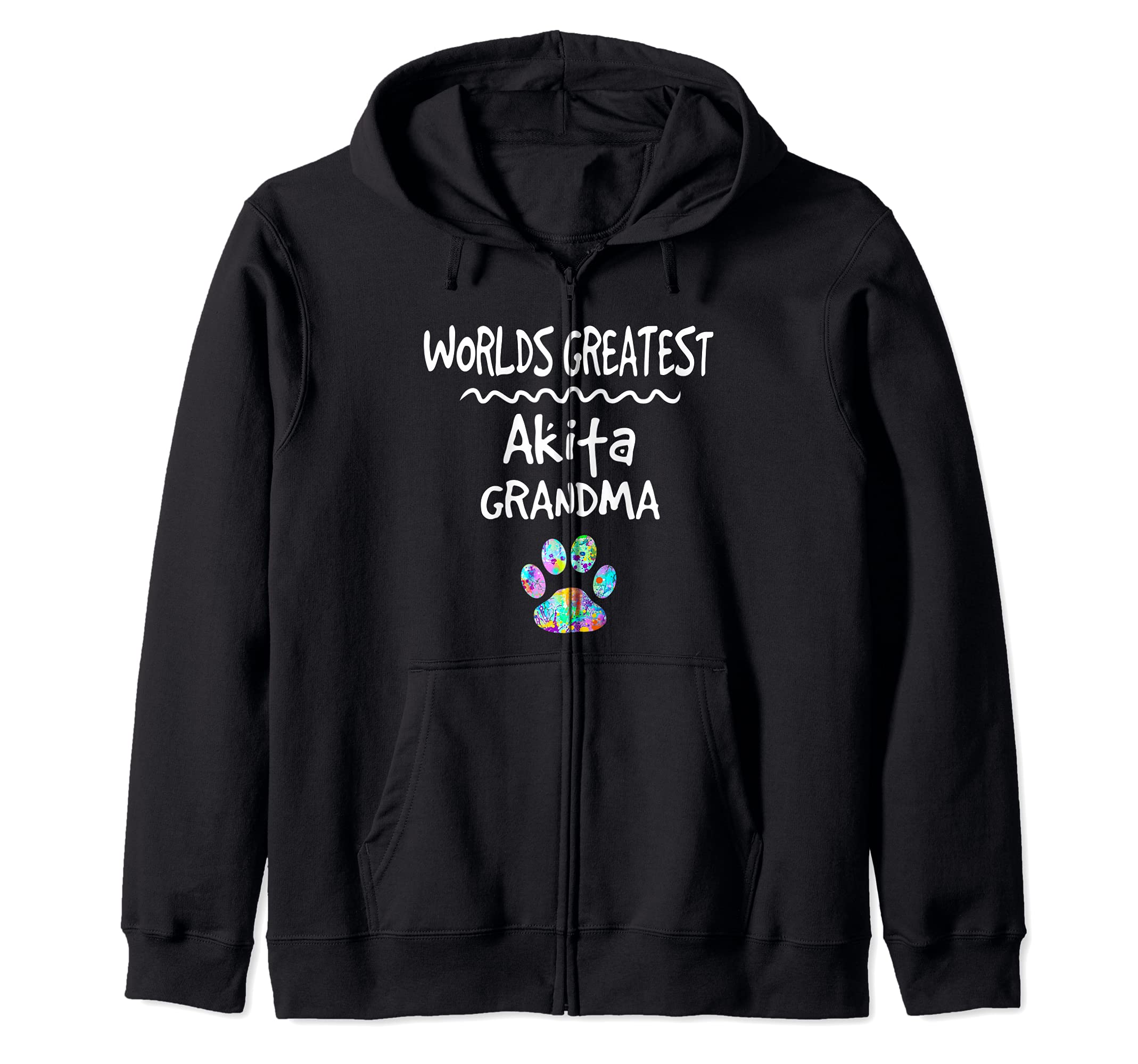 Worlds Greatest Akita Grandma Cute Dog Paw Print Pet Love Zip Hoodie, Black