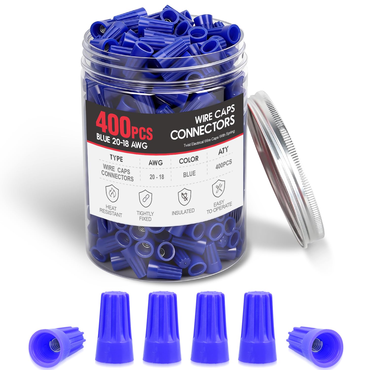 Nilight 400PCS Blue Wire Connectors Kit 20-18 AWG Electric Wire Caps