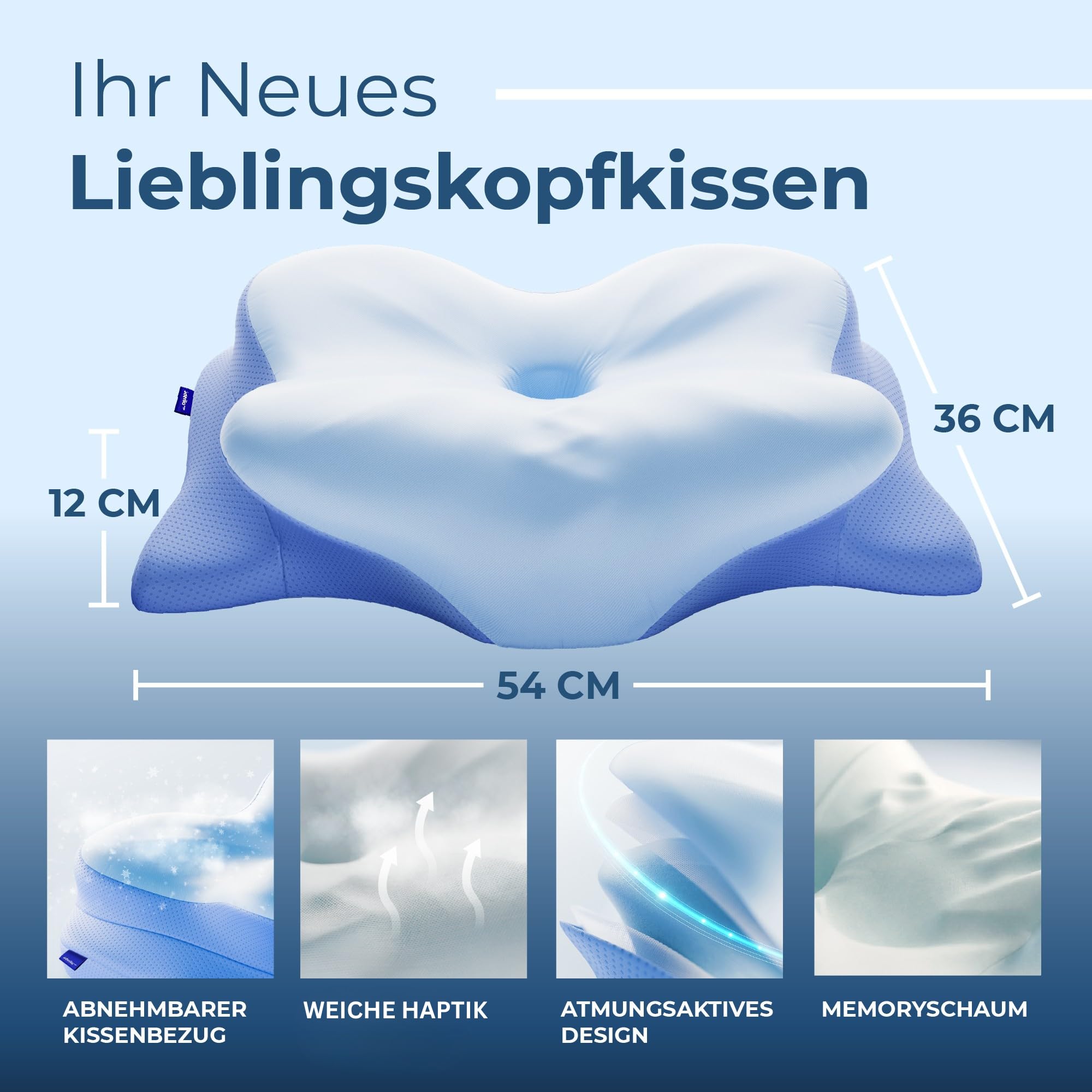 Derila Ergo Kopfkissen Memory Foam Nackenkissen Seitenschläferkissen Schmetterlingskissen 1er Pack