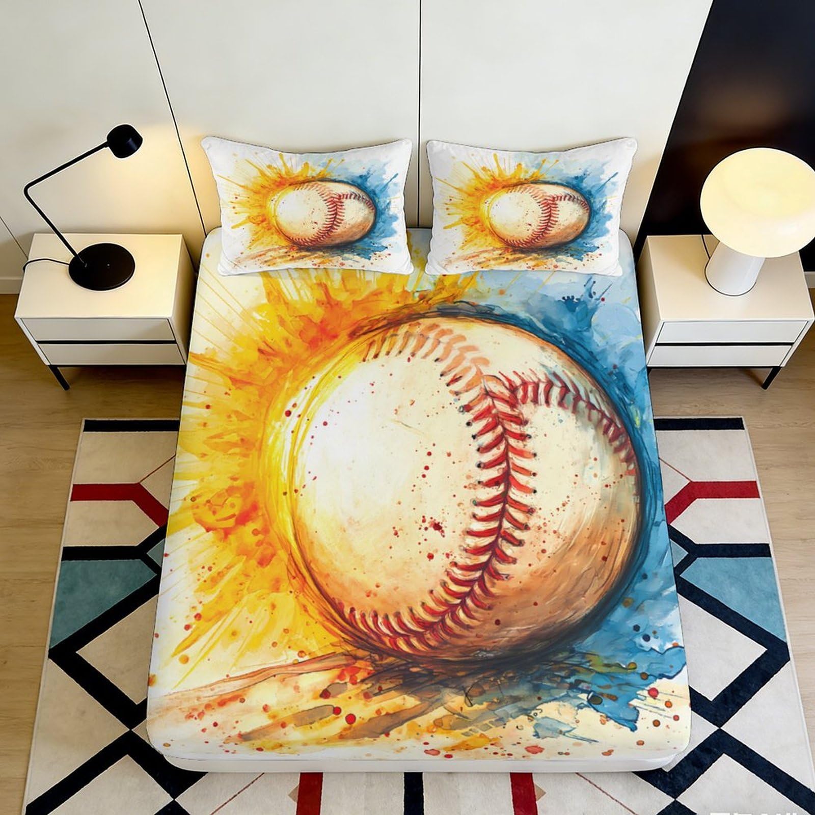 Pnayamiorkfel Style-4 3D Printed Baseball Splash Fitted Sheet Microfiber Colourful Bed Cover For Bedroom Guest Room Mattress Protection Decor 90X200x25cm