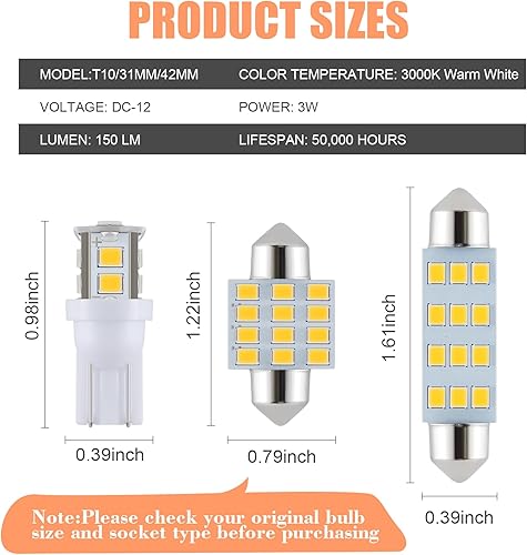 Miniatura 46 de Juego de 24 bombillas LED para interior de automóvil, 194 T10 DE3175 578, 1.220 in, 1.654 in, bombillas de repuesto para el mapa del automóvil