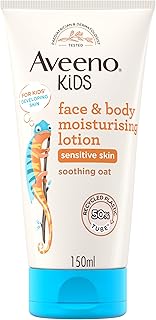 Aveeno Kids Face & Body Moisturising Lotion (1 x 150ml), Non-Greasy and Fragrance-Free Moisturiser Enriched with Soothing Oat, Face and Body Lotion for Kids' Sensitive and Developing Skin