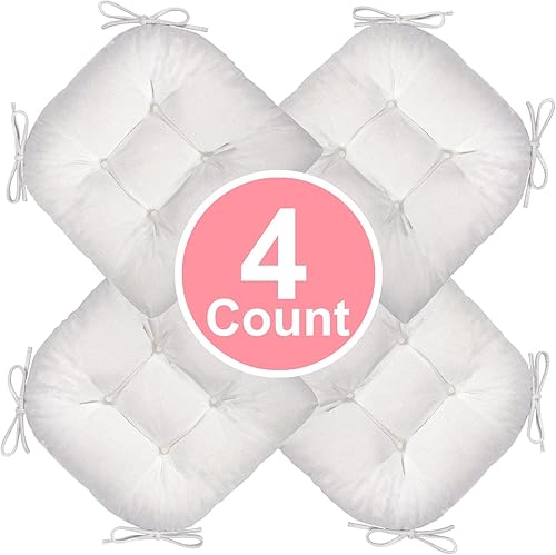 Miniatura 2 de Cojín para silla, paquete de 4 cojines para sillas de comedor, almohadillas para sillas y tapete con lazos para asiento de cocina interior y