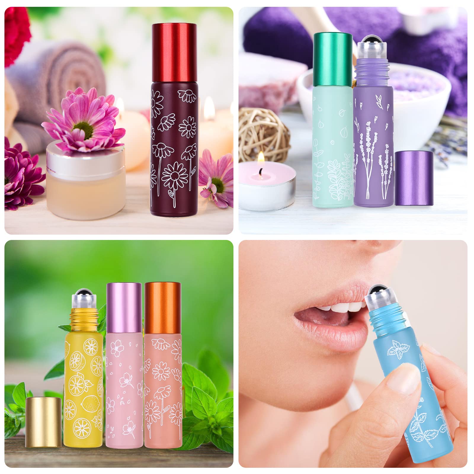 24 bottiglie di vetro per oli essenziali, bottiglie roll-on con palline, multicolore