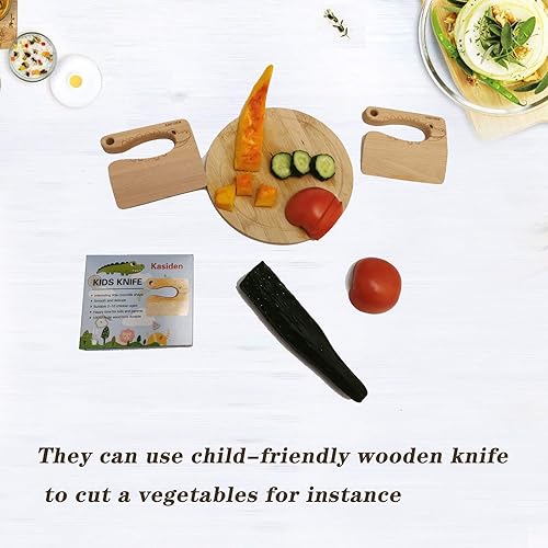 Miniatura 6 de Cuchillo de madera para niños, cuchillos seguros para niños, juguete de cocina, picador, cortador de verduras y frutas (para 2-8 años)