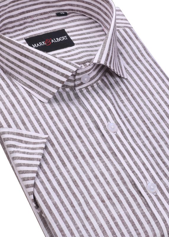 Image of MARK & ALBERT Men's Half Sleeve Cotton Linen Striped Shirt