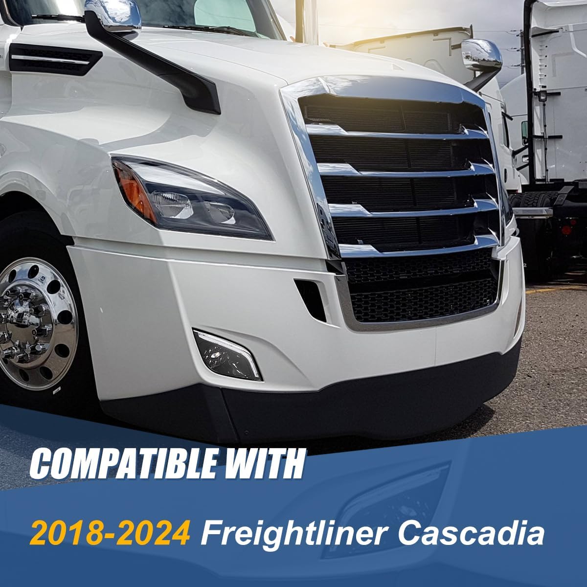 Auto Dynasty Full LED 3D LED Rings Projector DRL Front Bumper Driving Fog Light Lamps Compatible with Freightliner Cascadia 2018-2024, Driver and Passenger Side, Black Housing