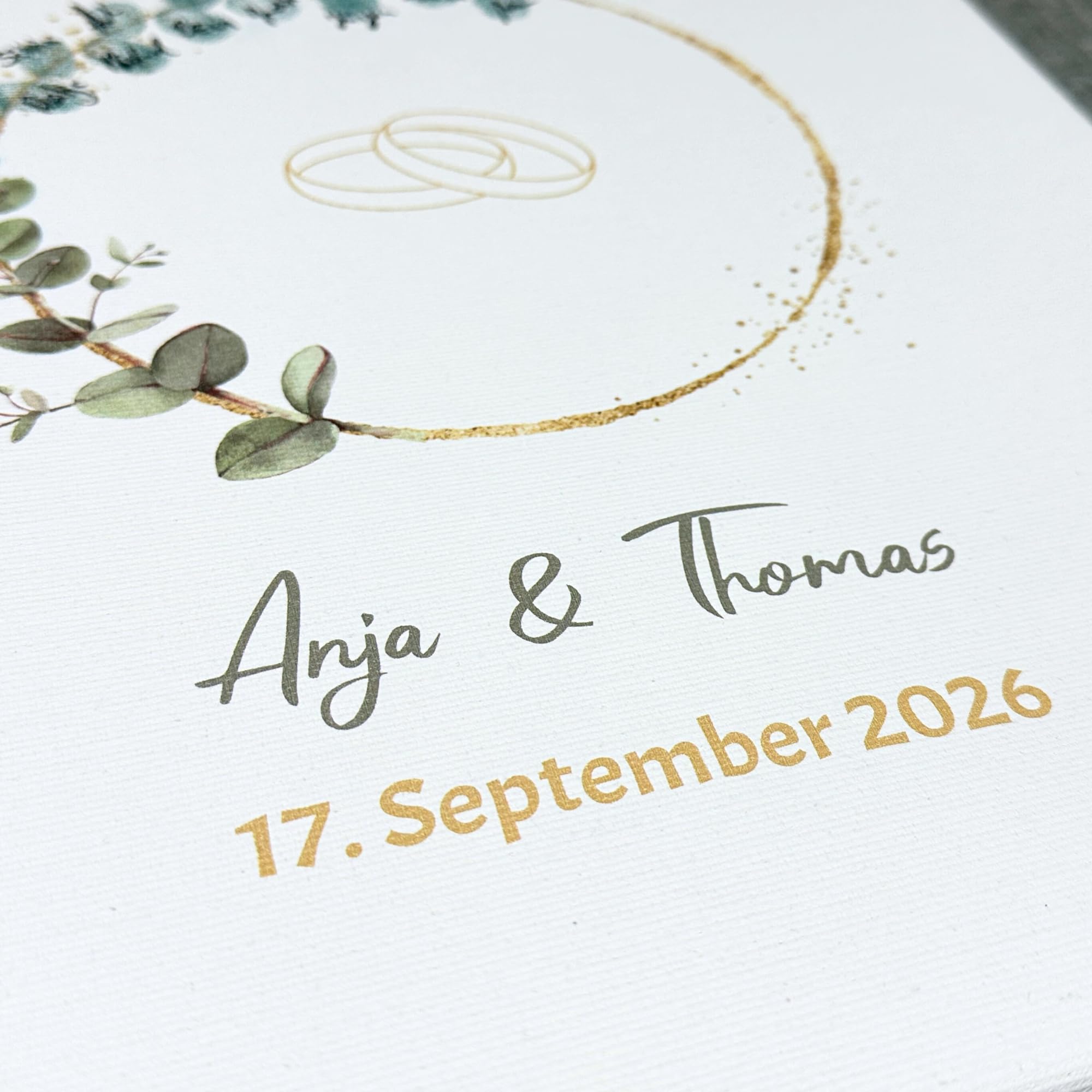 Personalisierte Leinwand Fingerabdruck Eukalyptus Design inkl. Stempelkissen Stift Hochzeit