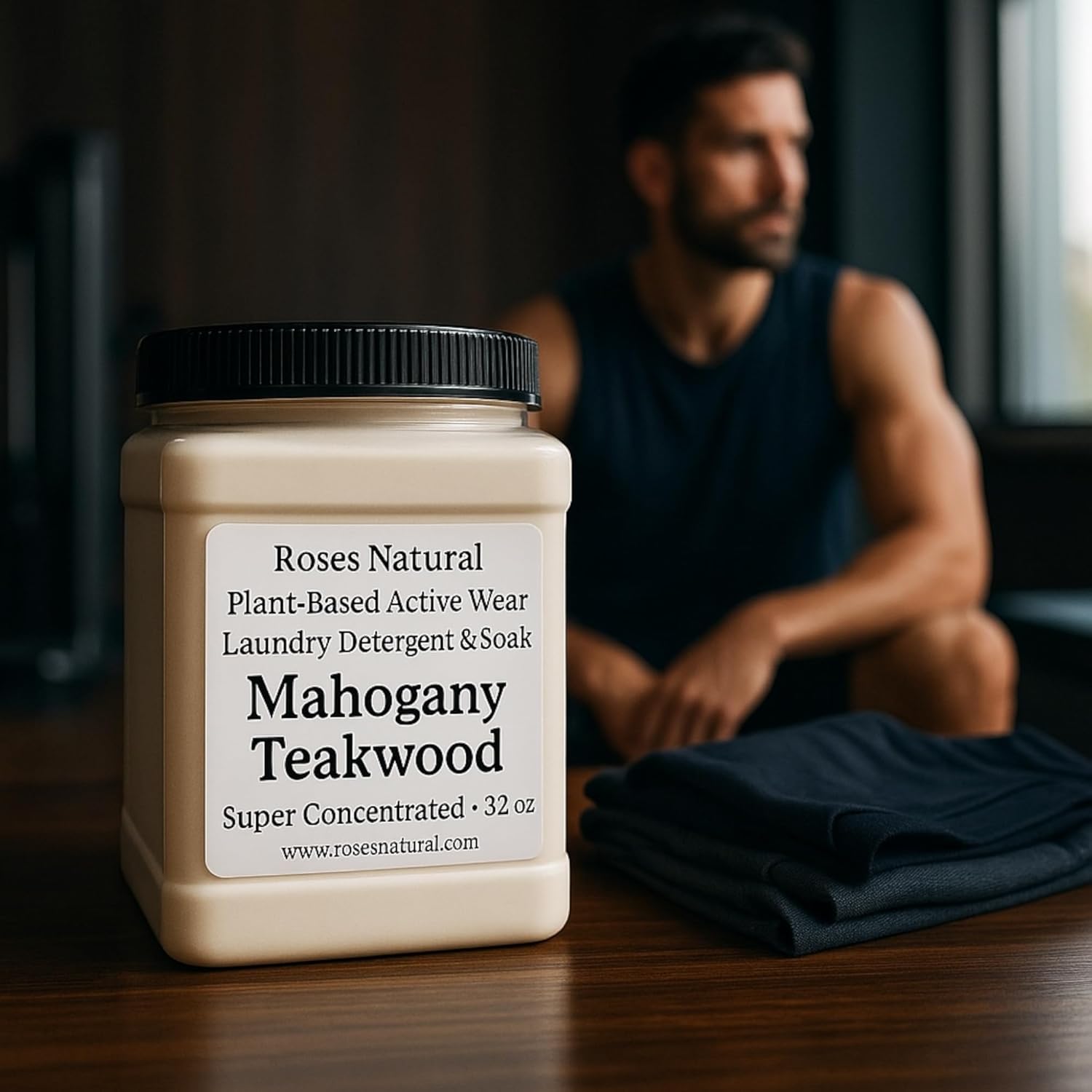 Active Wear Laundry Detergent & Soak – Plant-Based Odor Removing Formula for Gym Clothes & Performance Fabrics, 32 oz (Mahogany Teakwood), Powered by Enzymes, Made in USA