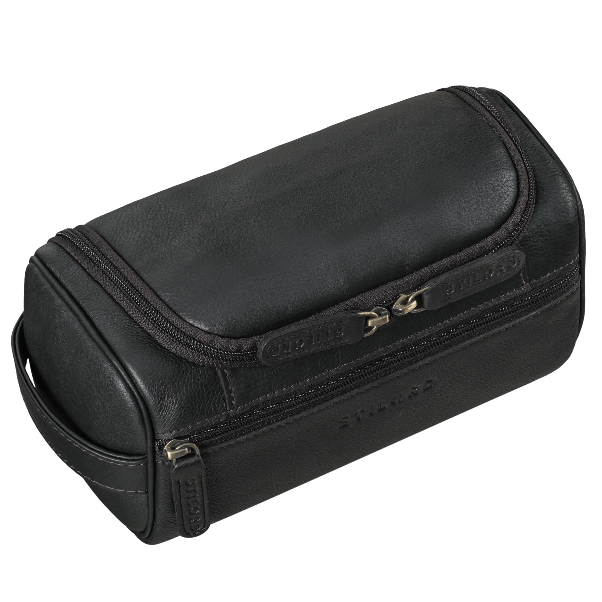 STILORD 'Rowan' Vintage Kulturbeutel zum Aufhängen Herren Leder Kulturtasche Damen Make Up Tasche Echt-Leder Kosmetiktasche Groß Waschtasche für Reisen, Farbe:schwarz