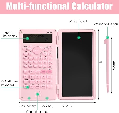 Miniatura 3 de Calculadora científica con tableta de escritura LCD, calculadora matemática plegable de 240 funciones, pantalla grande de 10+2 dígitos de doble