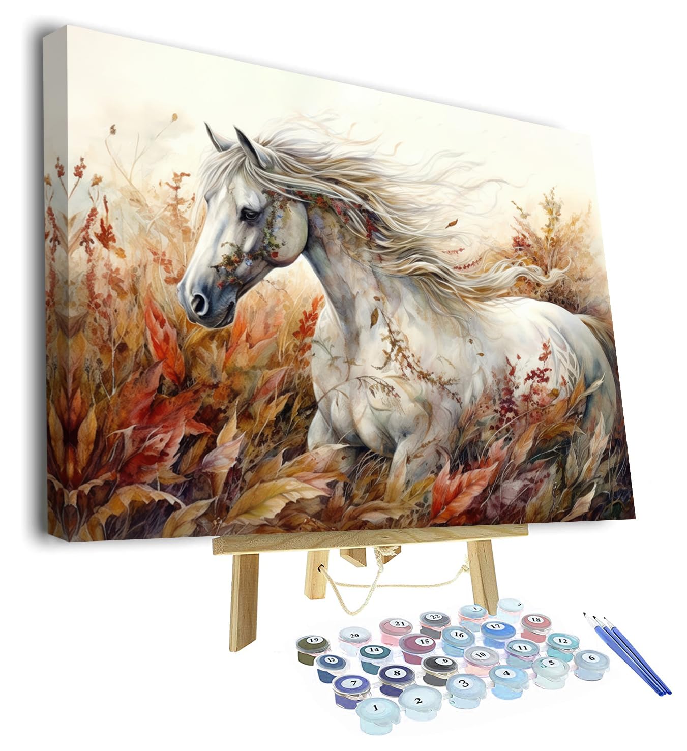 Paint by Numbers for Adults Beginner, White Horse in A Field Paint by Numbers Kits Horse Adult Paint by Number Acrylic Adults' Paint-by-Number Kits Home Wall Decor, 16x20 Inch(Framed) — image 1